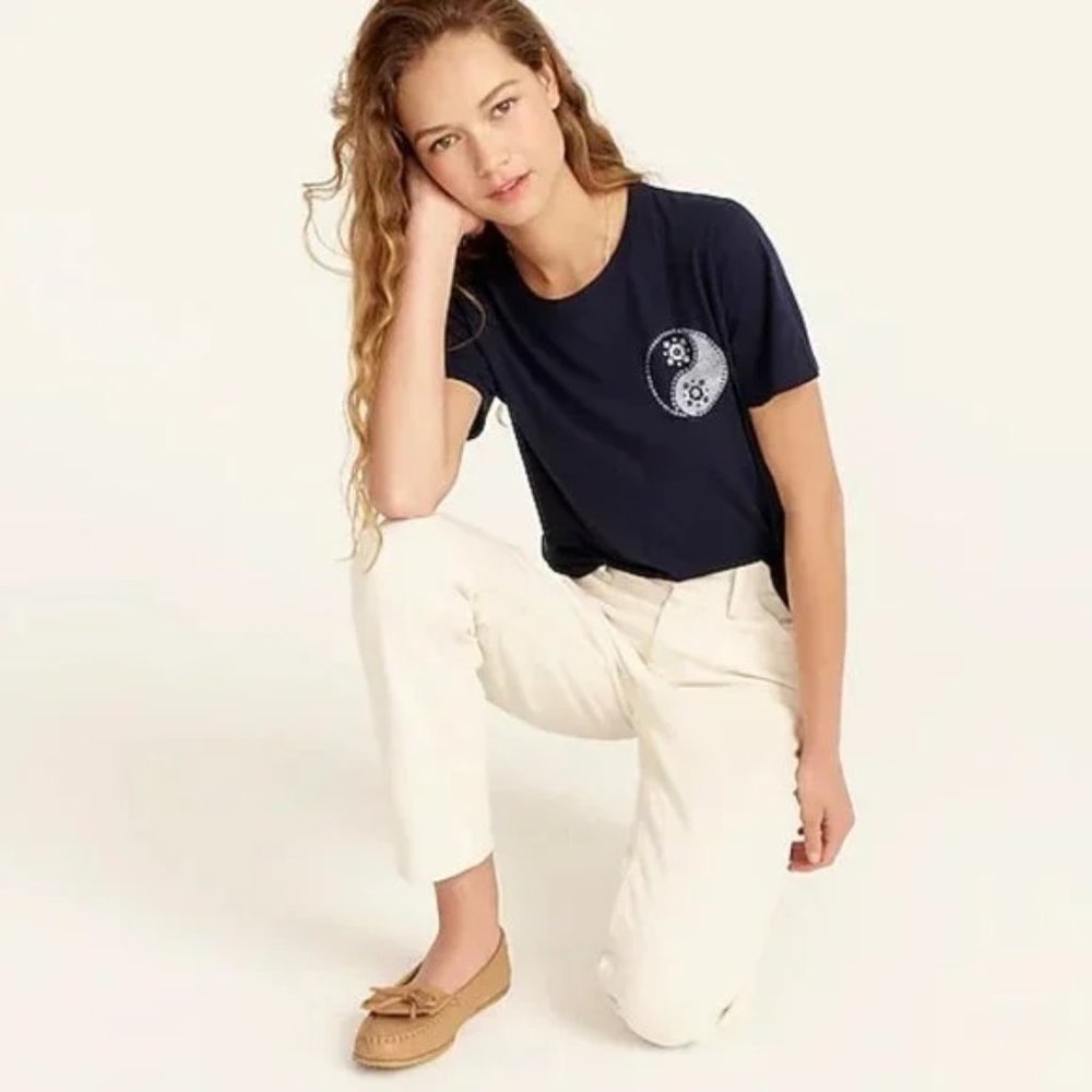 J. Crew Vintage cotton crewneck "A lovely contradiction" T-shirt Navy - Picture 3 of 7